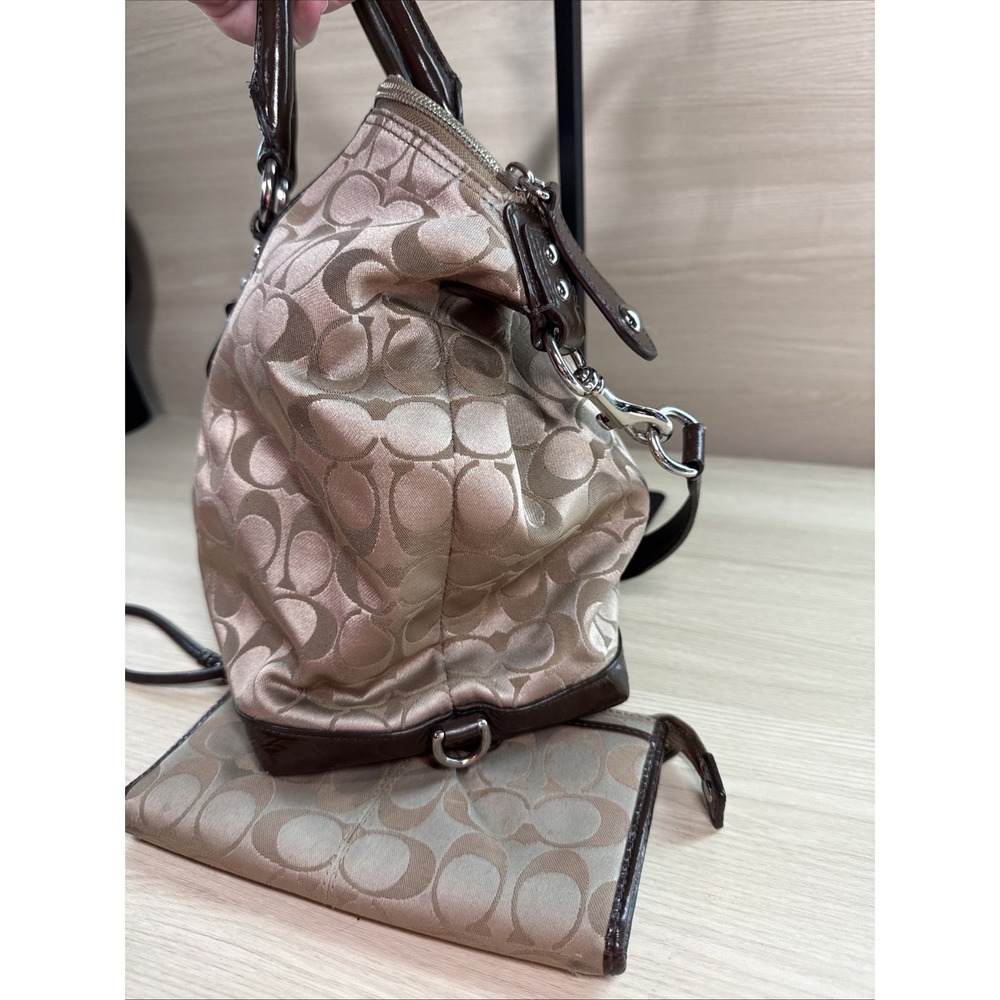 Coach Signature Sateen Ashley Satchel Bag with‎ Matching Wallet F15440 Tan Brown - Picture 7 of 15